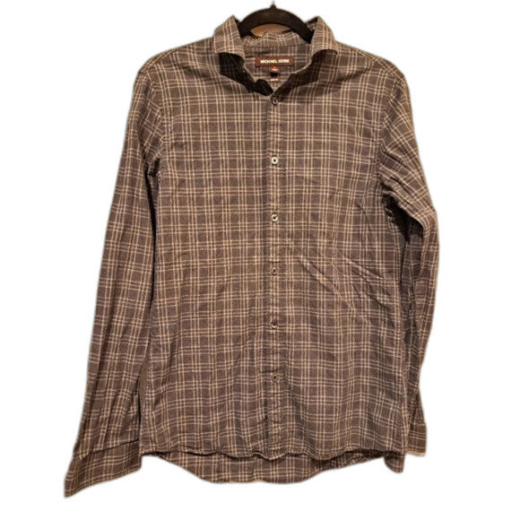 Michael Kors Slim fit long sleeve shirt, 100% cotton, plaid grey mens size small - Picture 1 of 5